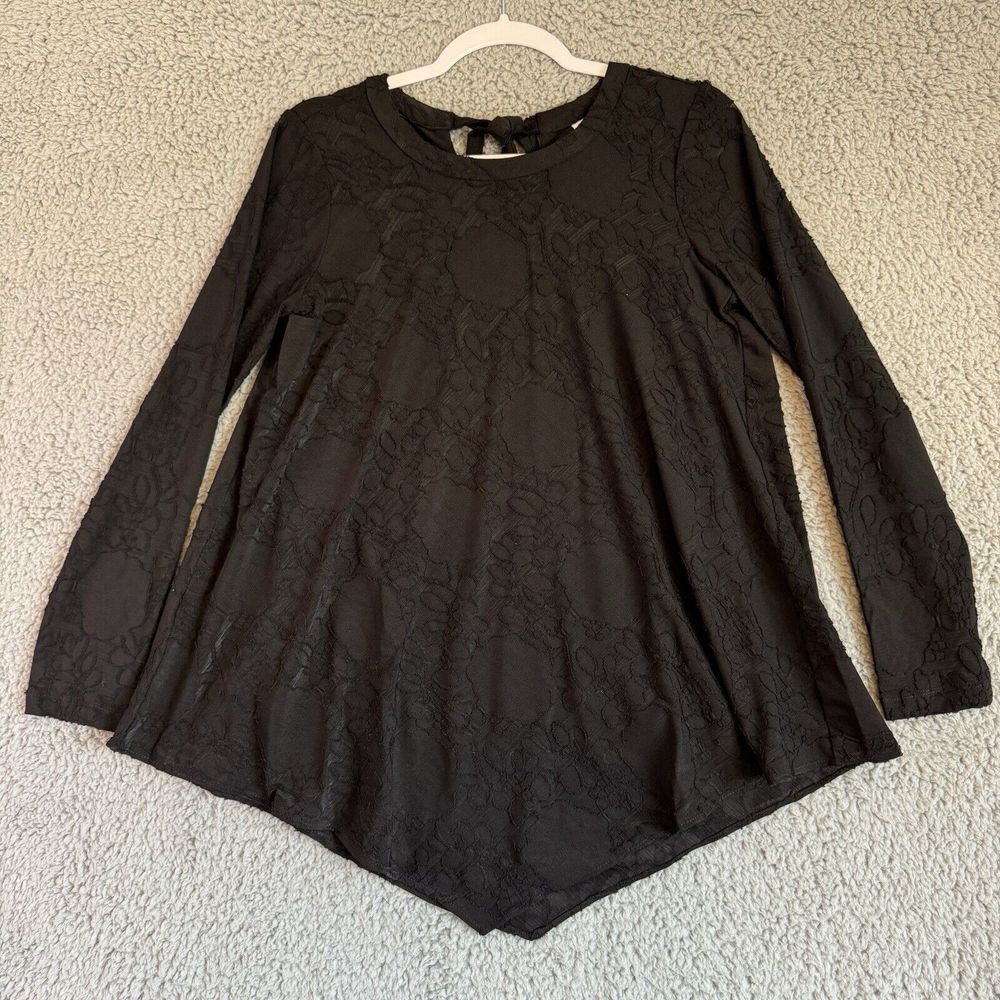 Susan Graver Women's Long Sleeve Burnout Jacquard Knit Top Black Size 2XS New